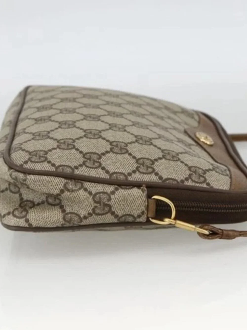 GUCCI GG Supreme Shoulder Bag PVC Beige Gold 116 02 068 Auth ka3454